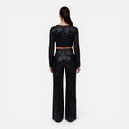 Talia Sequin Crop Top and Wide Leg Trouser Two Piece Set in Black