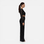 Talia Sequin Crop Top and Wide Leg Trouser Two Piece Set in Black