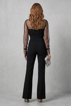 Veloura Sheer Illusion Neckline Flared Leg Jumpsuit