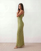 Verity Sequin Maxi Dress with Low Open Back and V Neck in Burgundy