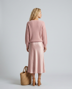 Vesna Bias Cut Satin Look Skirt and Knit Top Two Piece Set in Pink