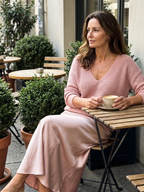 Vesna Bias Cut Satin Look Skirt and Knit Top Two Piece Set in Pink
