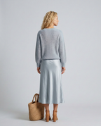 Vesna Bias Cut Satin Look Skirt and Knit Top Two Piece Set in Light Blue