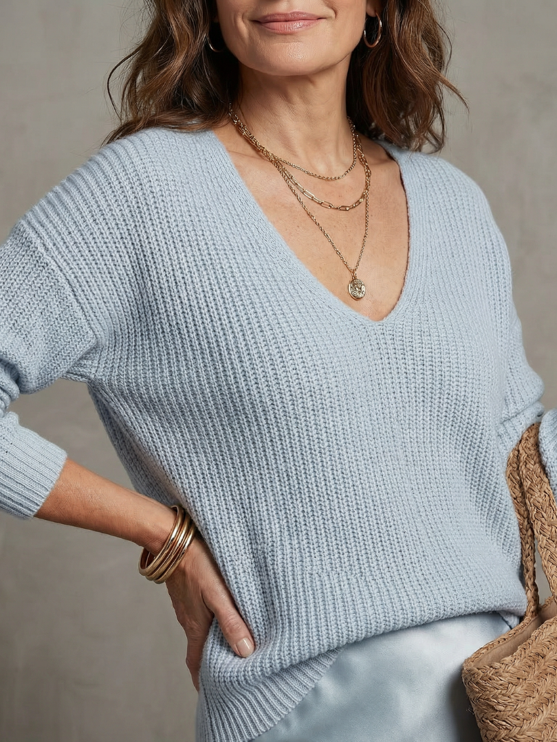 Vesna Bias Cut Satin Look Skirt and Knit Top Two Piece Set in Light Blue