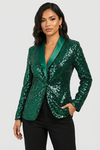 Zola Paillette Sequin Blazer with Notched Lapel in Green