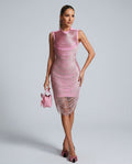 Zulekha Sleeveless All Over Fringe Bandage Knit Midi Dress in Pink